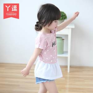 丫逗女童连衣裙夏季新款时尚纯棉短袖T恤中小童2-7岁圆领公主裙子