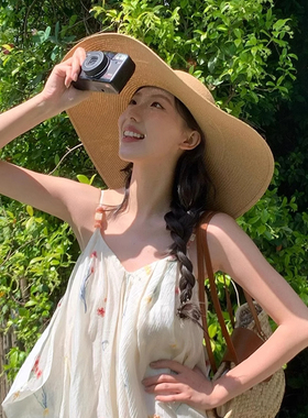 大帽檐草编草帽女夏季海边度假风