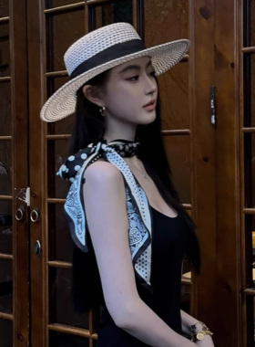 老钱风平顶草帽女士时尚气质礼帽