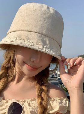 花朵棉麻渔夫帽女春夏季薄款透气