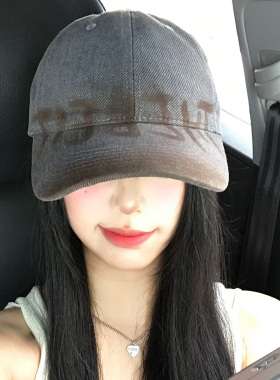 水洗做旧字母棒球帽女美式复古