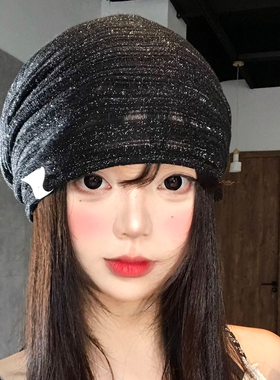 黑色气质堆堆帽女夏薄款透气包头