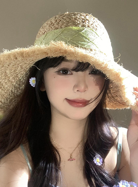 法式蝴蝶结拉菲草帽海边大帽檐