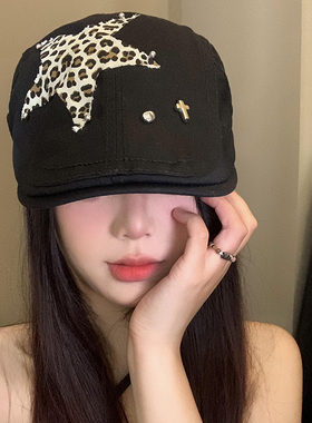 星星豹纹贴布前进帽小众美式复古