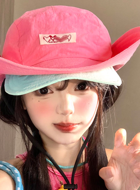 多巴胺拼色双帽檐户外登山帽女夏