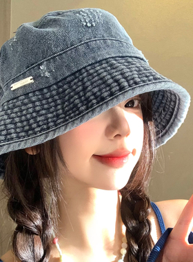 水洗牛仔渔夫帽女春夏季日系百搭