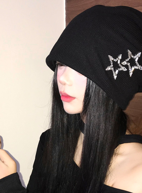 水钻星星黑色冷帽女春秋日系百搭