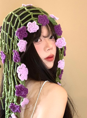钩织花朵三角头巾腰巾屁帘两用