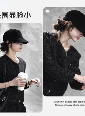明星同款麂皮绒平顶马术帽女冬季