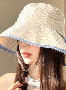 日系简约格子渔夫帽女春夏素颜