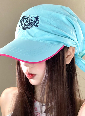 刺绣绑带鸭舌头巾帽子女春夏户外