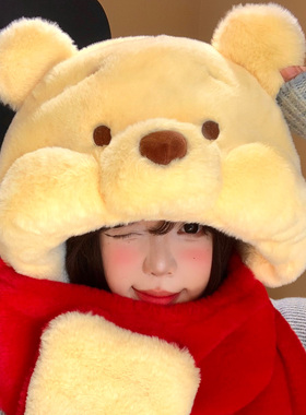 正版授权维尼熊帽子围巾手套一体