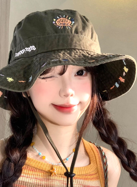 复古重工刺绣渔夫帽女春夏季新款