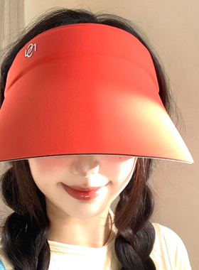 红色空顶防晒帽女夏季大帽檐遮阳