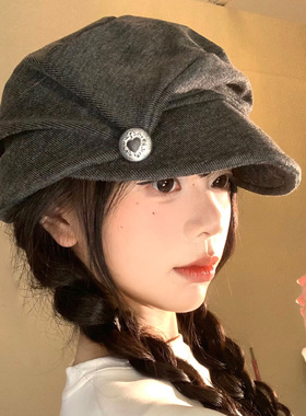 复古褶皱贝雷帽女日系百搭显脸小