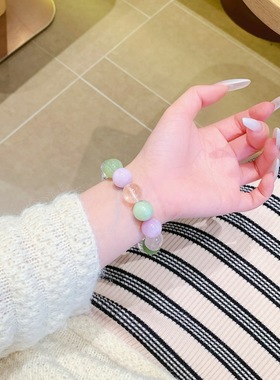 天然岫玉单圈手饰链 手串时尚原创设计女款 可塘珠宝水晶手饰