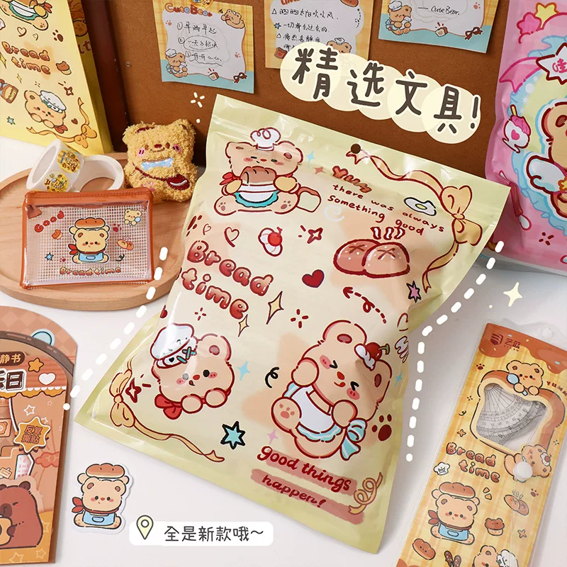 Cute stationery, award for students, set, bag, with little bears, Birthday gift