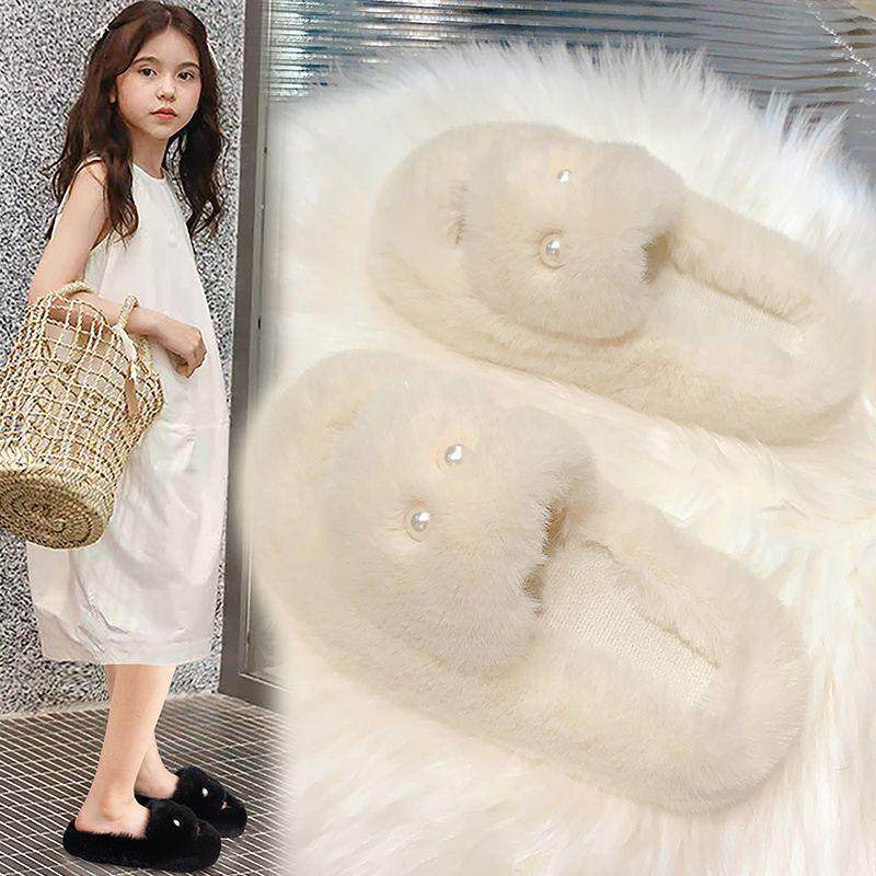 奥特莱斯女童毛毛拖鞋外穿室内新款韩版鞋珍珠款冬平底居家棉拖鞋,淘宝优惠券,粉丝福利购,淘宝优惠卷