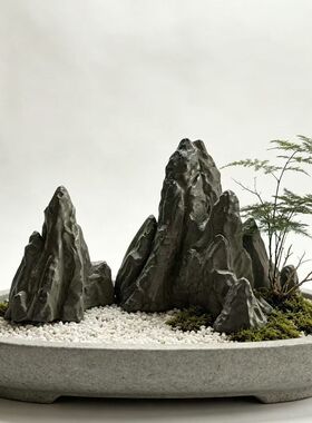 精品青龙石 两个小山峰假山摆件 手工制作真石鱼缸桌面装饰