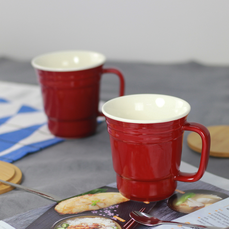 美式简约陶瓷马克杯带盖勺创意潮流早餐咖啡杯情侣个性家用水杯子