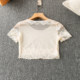 ເສື້ອຢືດ lace lace pullover ຄໍສັ້ນແຂນສັ້ນງ່າຍດາຍ