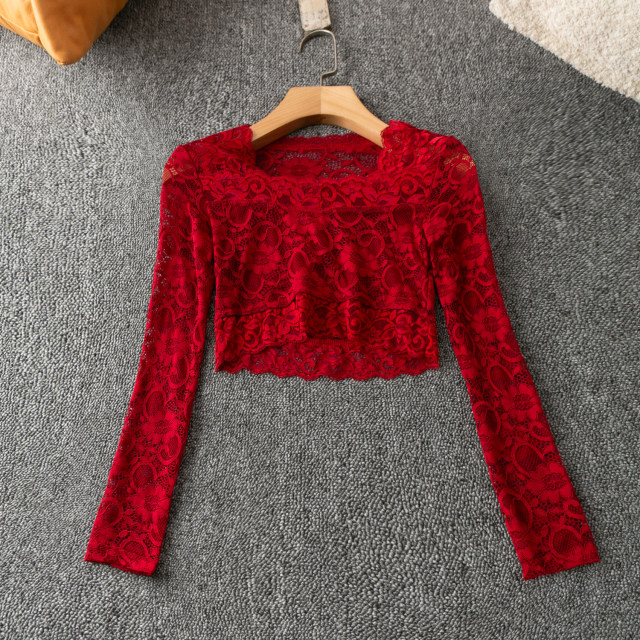 ແຂນສັ້ນ ຄໍສີ່ຫຼ່ຽມ ແຂນຍາວ pullover lace top