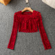 ແຂນສັ້ນ ຄໍສີ່ຫຼ່ຽມ ແຂນຍາວ pullover lace top