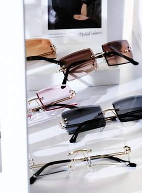 个性矩形无框切边太阳镜女
