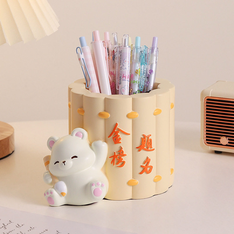 潮玩创意萌宠笔筒桌面收纳树脂摆件学生书桌高级儿童礼物,淘宝优惠券,粉丝福利购,淘宝优惠卷