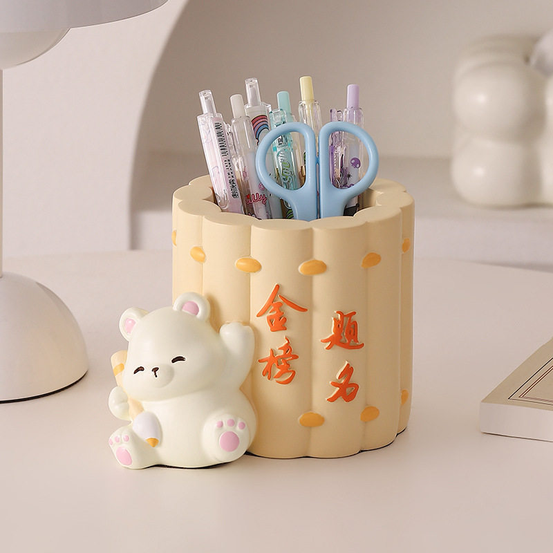 潮玩创意萌宠笔筒桌面收纳树脂摆件学生书桌高级儿童礼物,淘宝优惠券,粉丝福利购,淘宝优惠卷