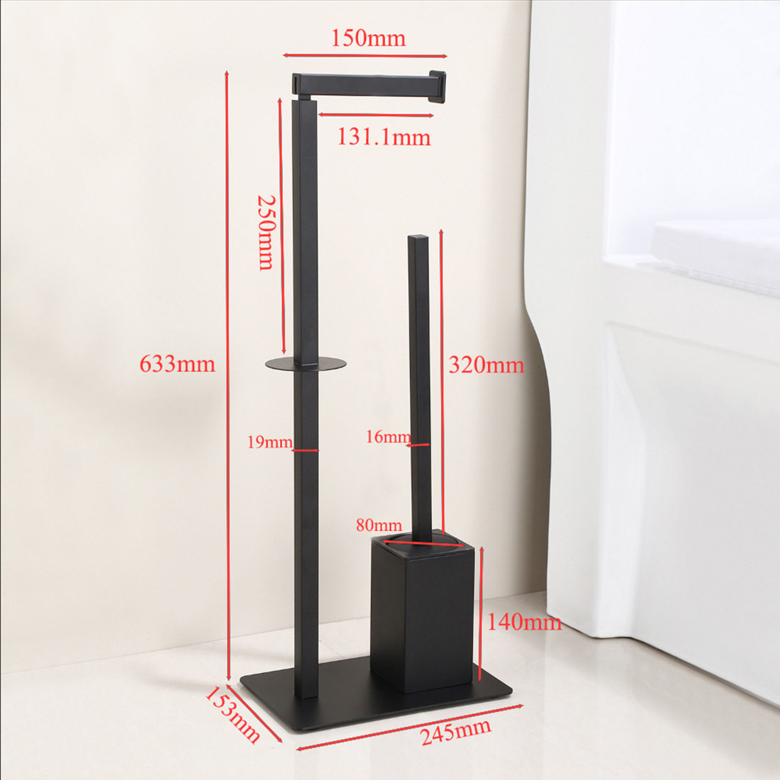 Stainless steel punch-free paper towel holder cross-border two-in-one standing paper roll holder cleaning brush floor-standing toilet brush