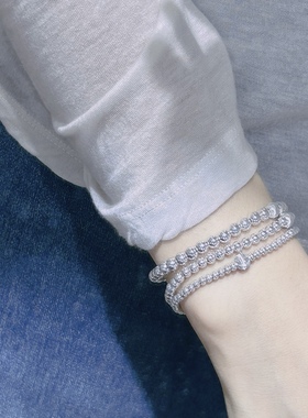 足银999光珠素串转运珠纯银猫眼珠子串珠叠戴百搭银饰手链送礼物