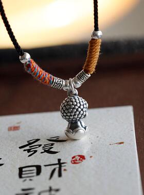 玄学小沙弥 所求皆如愿 足银999弥勒佛迷你小佛公吊坠纯银项链