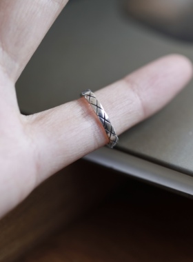 复古风高级感菱格纹开口小戒指女