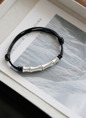 男女足银999复古简约竹节手链