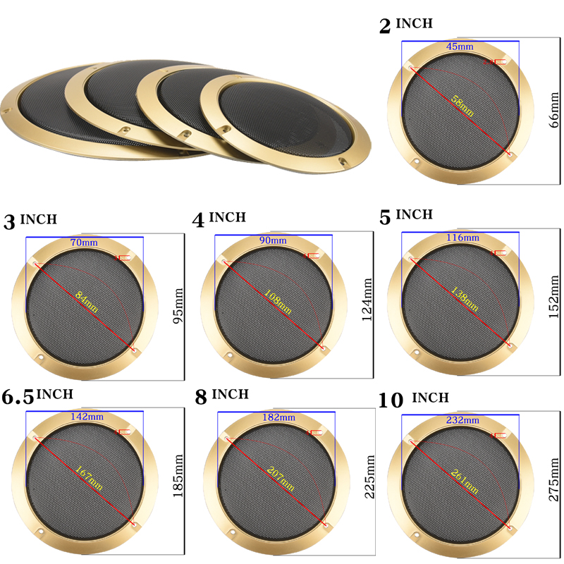 精全发烧音响音箱铁网硬网2 3 4 5 6 8 10寸喇叭网罩66~275金银黑 - 图2