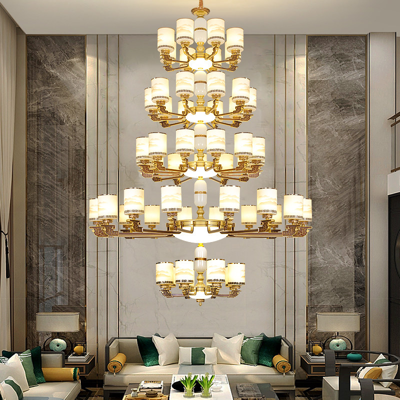 新中式复式楼客厅大吊灯别墅中空楼中楼挑高跃层自建房四五层灯_虎窝淘