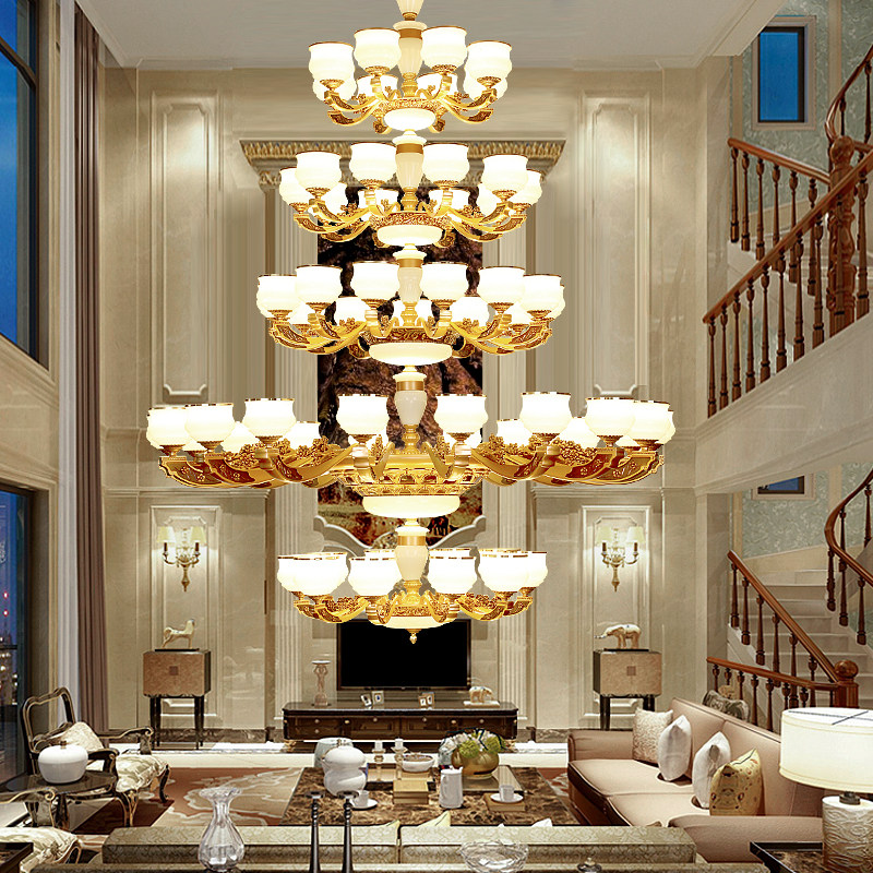 复式楼中楼别墅大厅防尘吊灯奢华大气酒店客厅玉石大吊灯别墅吊灯_虎窝淘