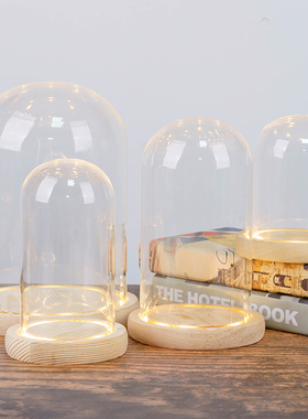 铃兰花永生花圣诞树玻璃罩玫瑰花积木手办盲盒人偶带灯发光防尘罩