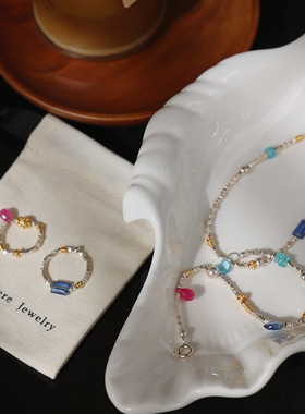 原创天然彩宝碎银子戒指