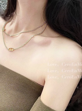 CeroEnMi 锁骨大特写 字母星星水钻双层项链