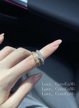 CeroEnMi 复古小众设计窄版十字架锆石镀金银镶嵌开口戒指