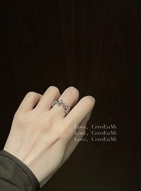 CeroEnMi 锆石镶嵌十字架电镀开口可调节戒指