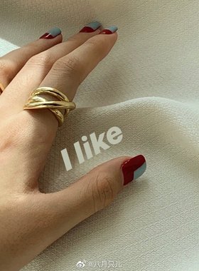 ceroenmi线条交叠女镀金戒指