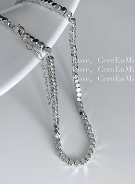 s925银几何方块项链女简约百搭