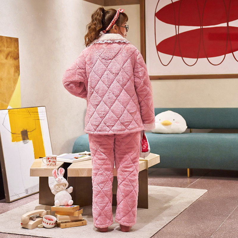 秋冬珊瑚绒三层加绒夹棉袄睡衣 lianglaiya靓莱雅睡衣/家居服套装