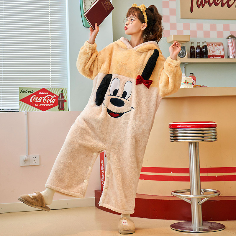 秋冬季珊瑚绒连体连帽可外穿睡裙 lianglaiya靓莱雅睡衣/家居服套装