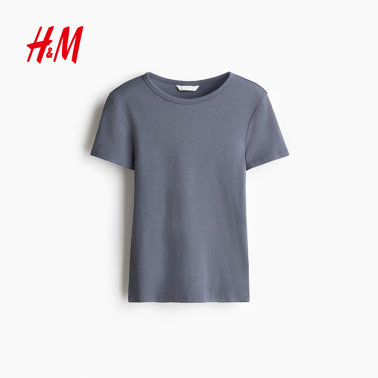HM女装T恤春季时尚修身短袖窄边领口直筒下摆上衣1260556,淘宝优惠券,粉丝福利购,淘宝优惠卷