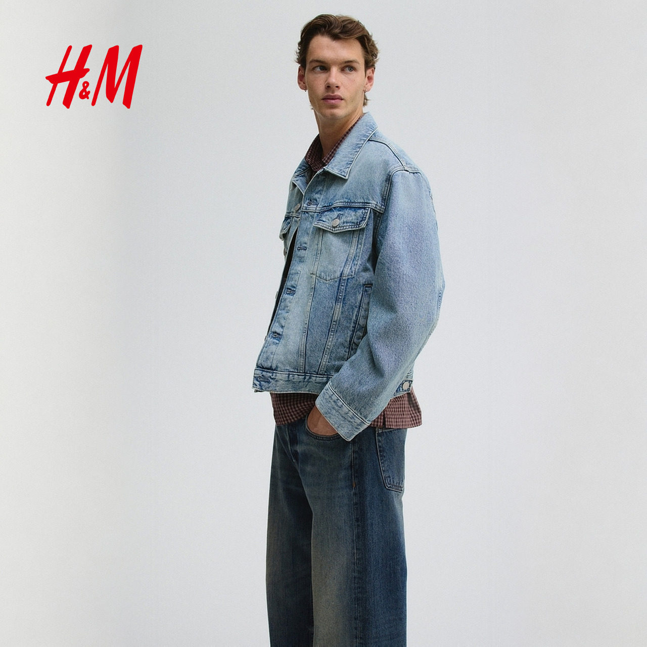HM男装牛仔外套冬季翻领宽松情侣美式单排扣夹克1295737,淘宝优惠券,粉丝福利购,淘宝优惠卷