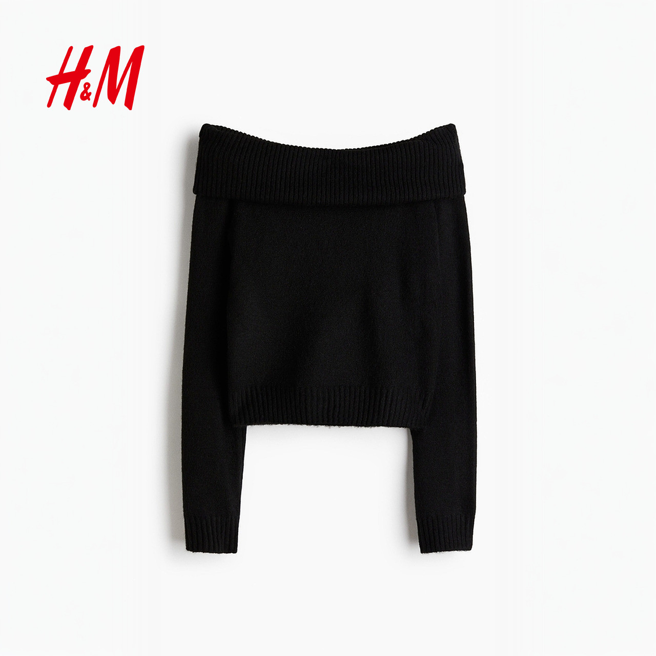 HM女装毛针织衫冬季露肩修身一字领长袖内搭套衫1296847,淘宝优惠券,粉丝福利购,淘宝优惠卷